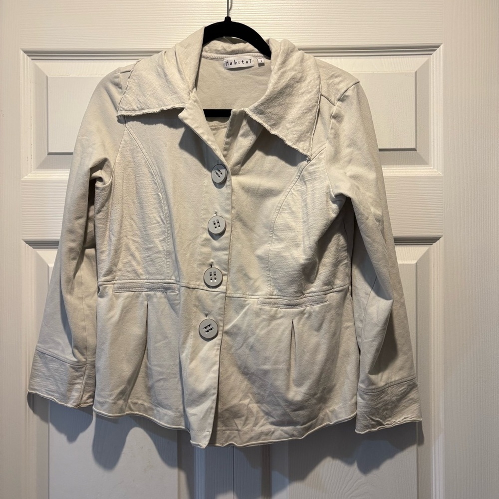 Habitat cream white large button down shirt jacket cardigan layering sz S